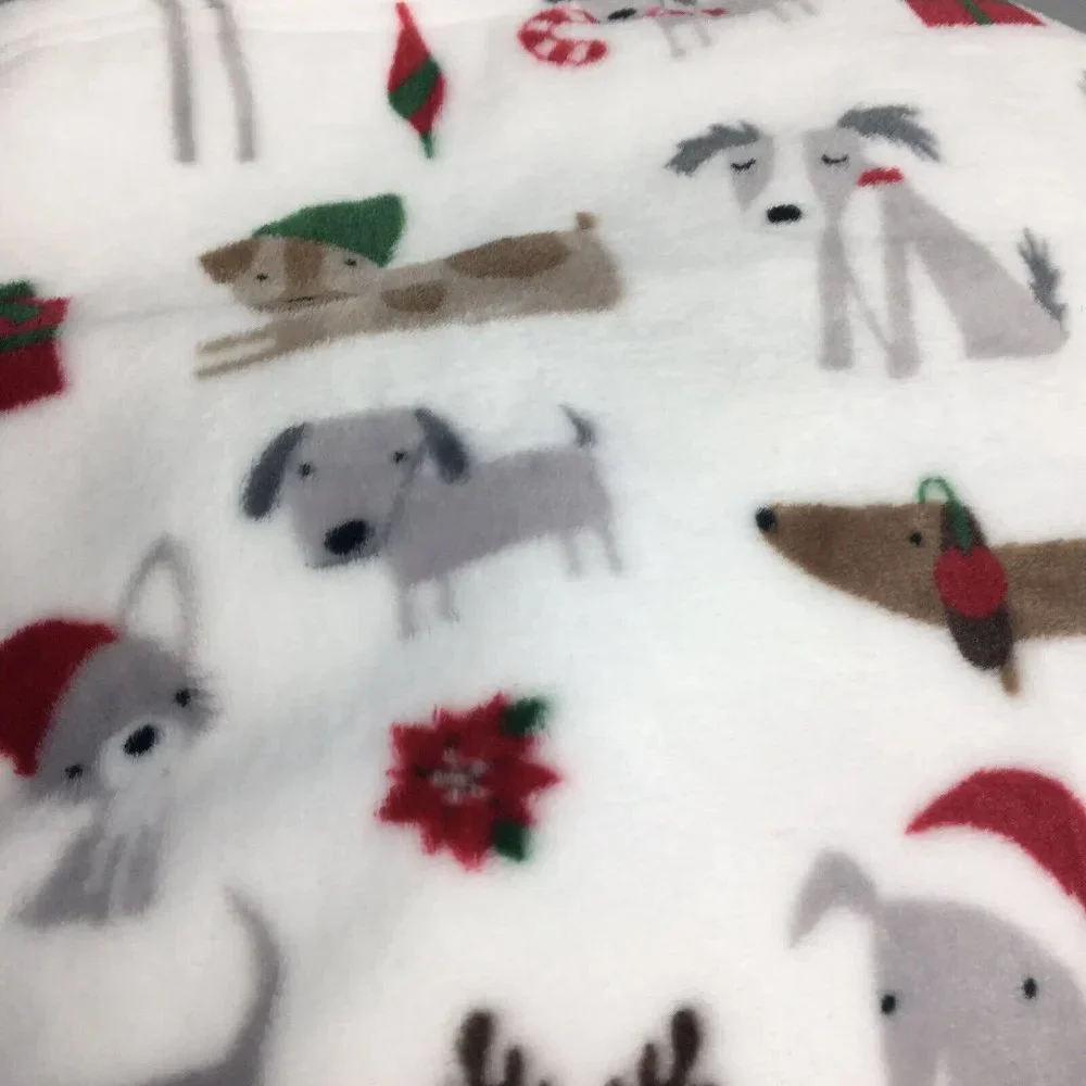 Cynthia Rowley Christmas Dogs Throw Blanket Santa Hat Reindeer Antler Candy Cane